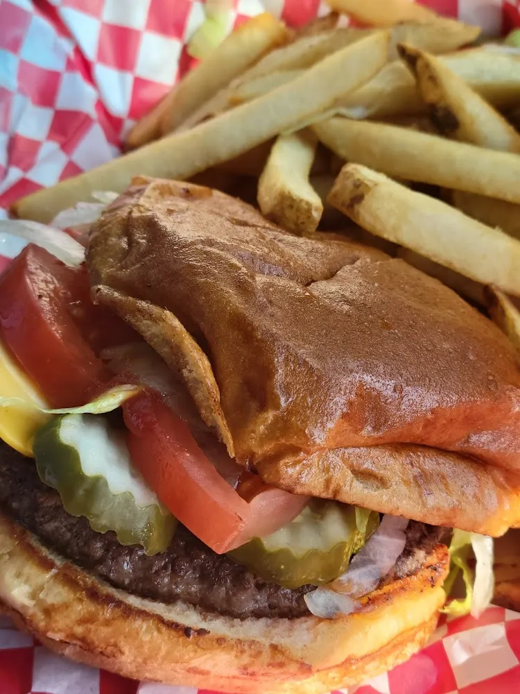 Gyro Cheeseburger with Fries and a Beverage